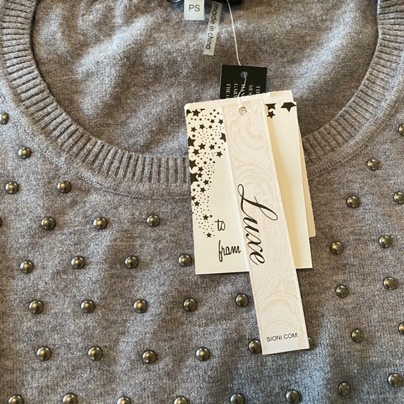 NWT women’s wool Studded sweater gray long sleeve size PS From Burlington Coat - Picture 3 of 8